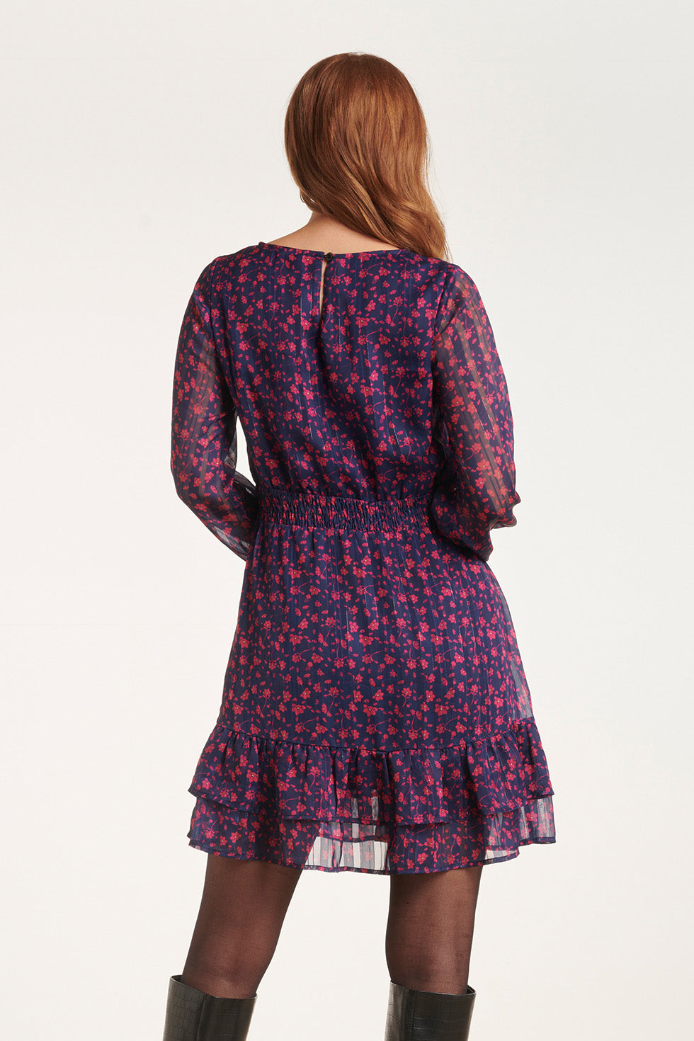 24540 Korte Jurk Met Fuchsia Bloemenprint