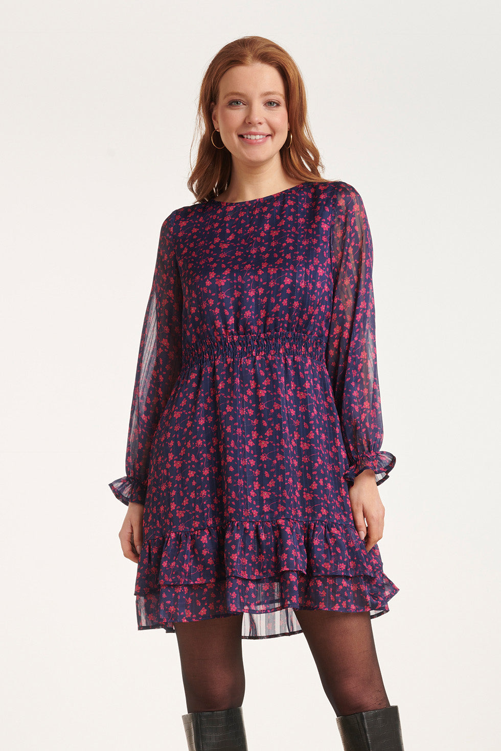 24540 Korte Jurk Met Fuchsia Bloemenprint