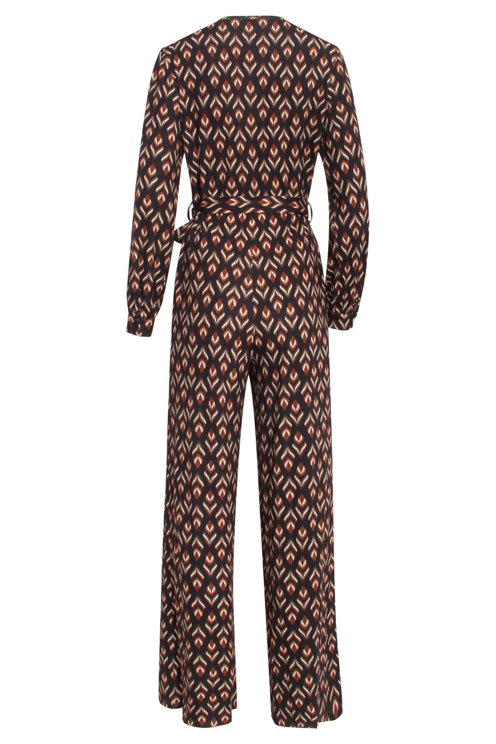 24547 Bruine Stretchy Jumpsuit Met Bladerprint