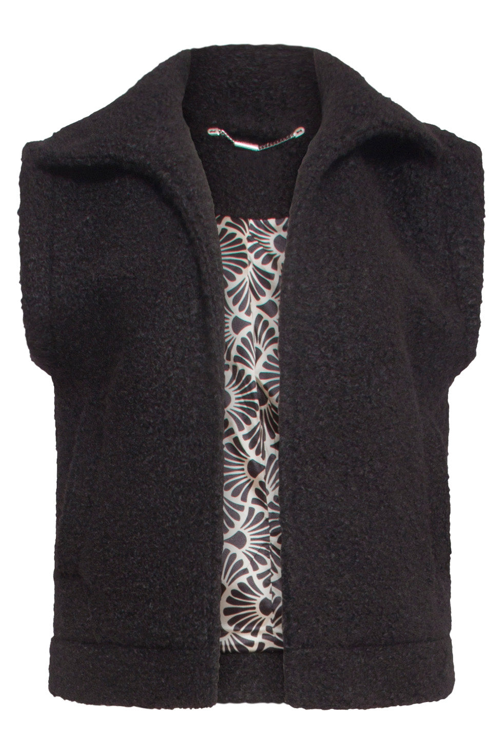 24554 Open Bouclé Gilet In Zwart