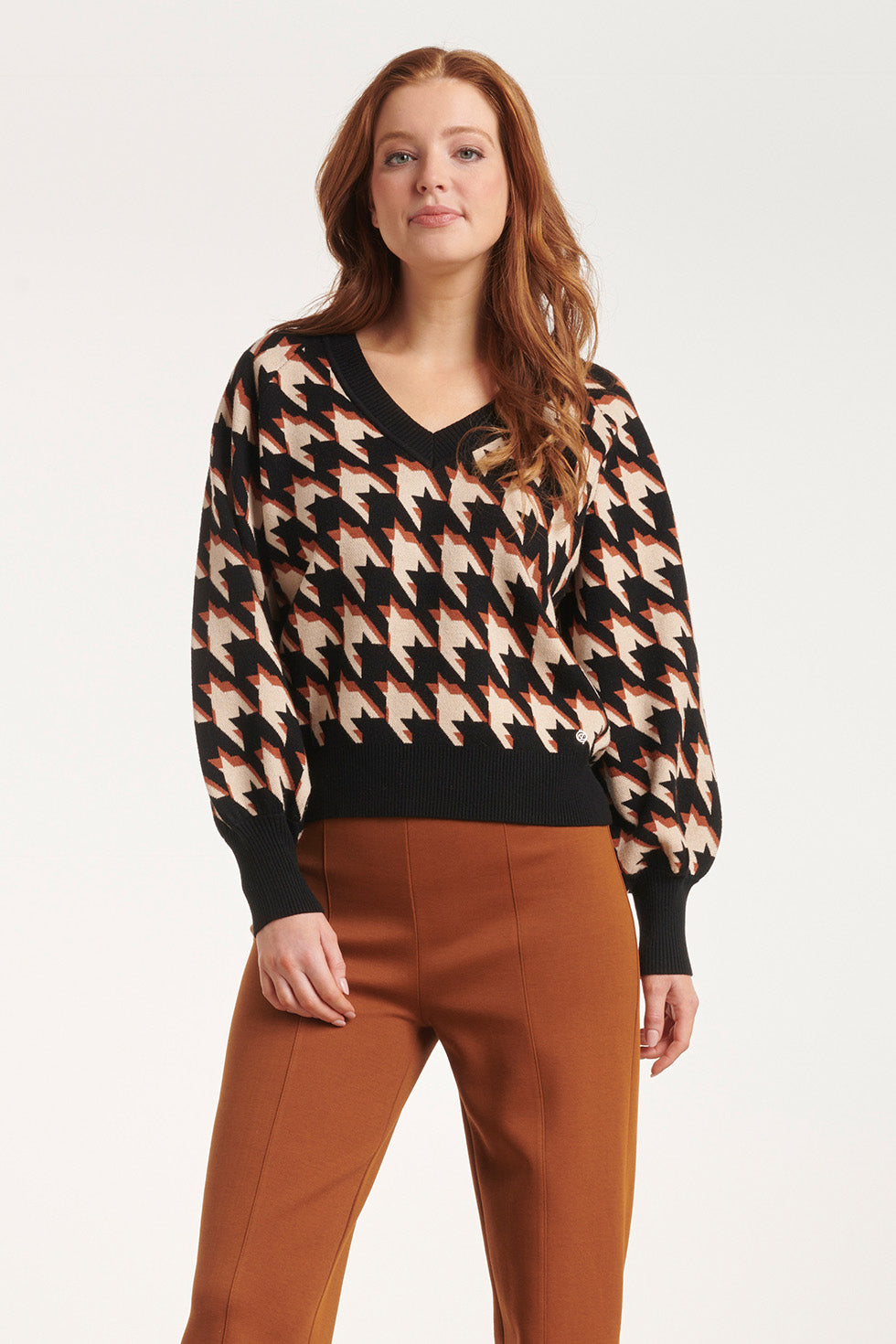 24599 Gebreide Top Met Pied-De-Poule Print