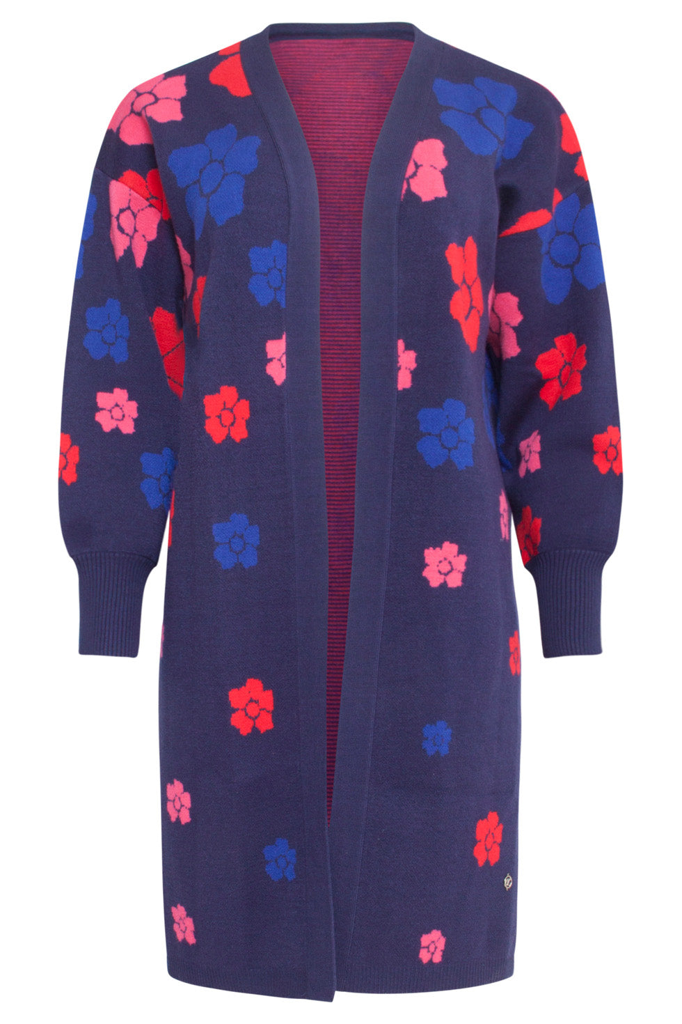 24600 Gebreide Lange Cardigan Met Bloemenprint