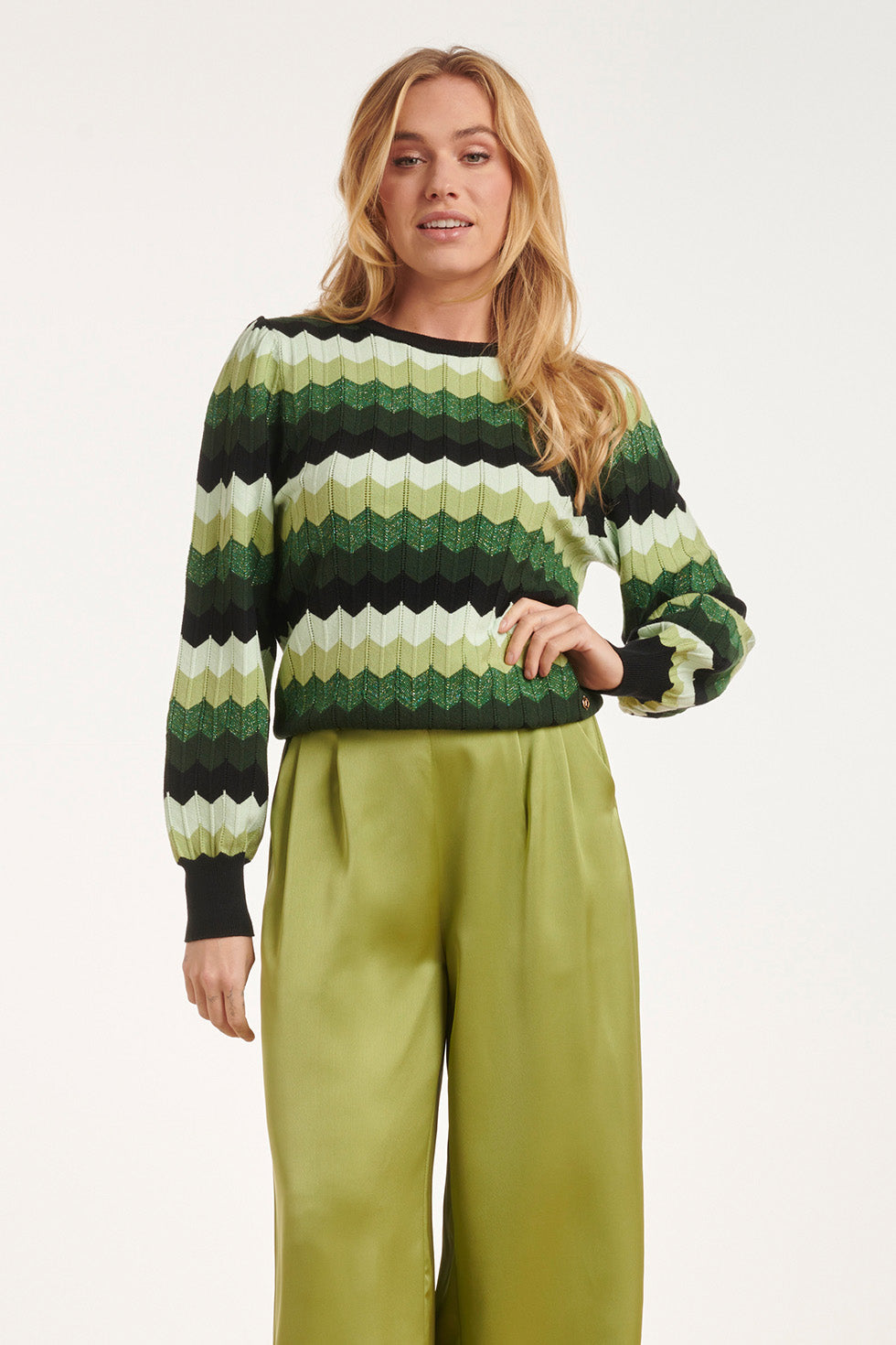 24615 Groene Zigzag Gebreide Top