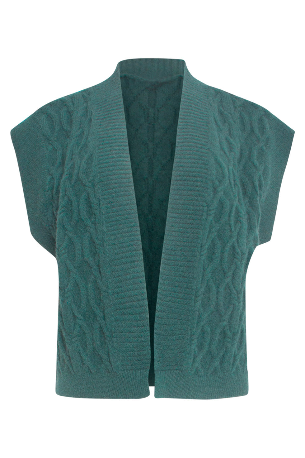 24616 Teal Gebreide Gilet Met Gevlochten Structuur