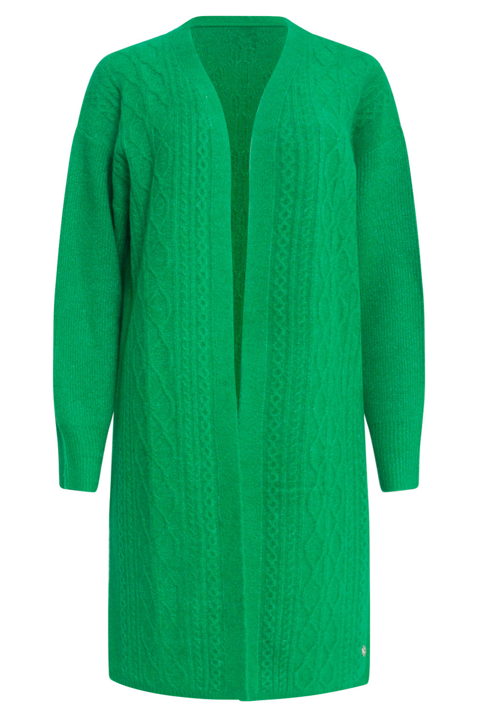 24630 Oversized Open Groene Cardigan Met Vlechtstructuur