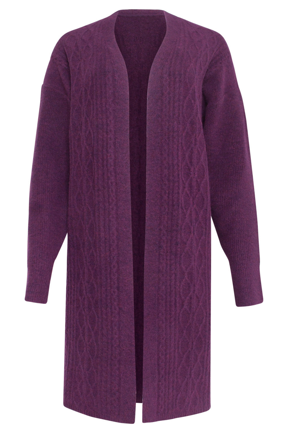 24630 Oversized Open Paarse Cardigan Met Kabeltructuur