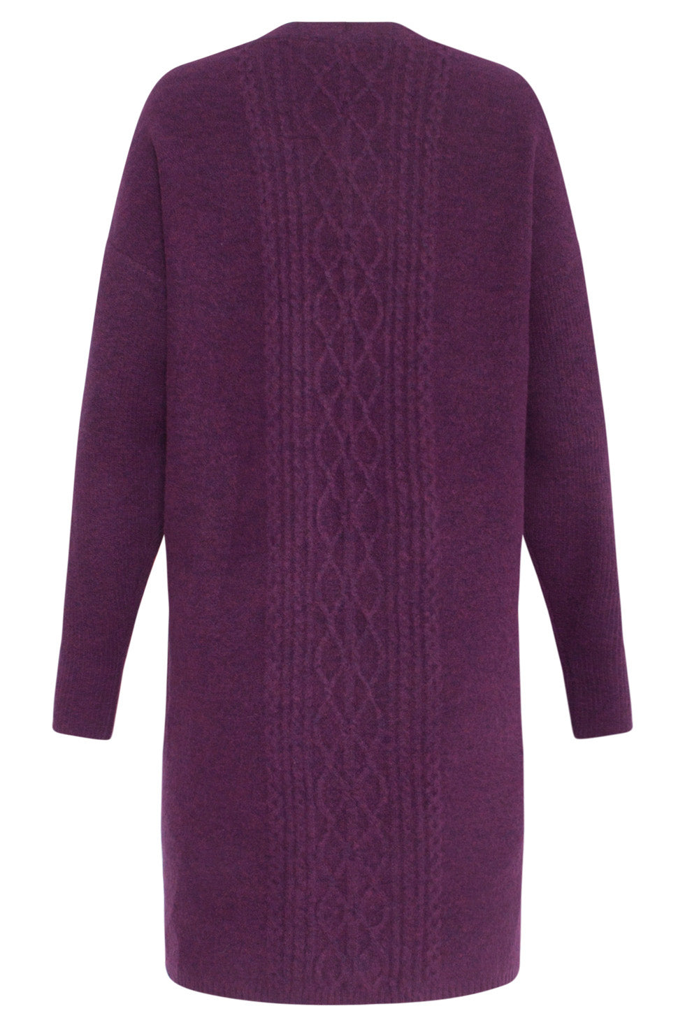 24630 Oversized Open Paarse Cardigan Met Kabeltructuur