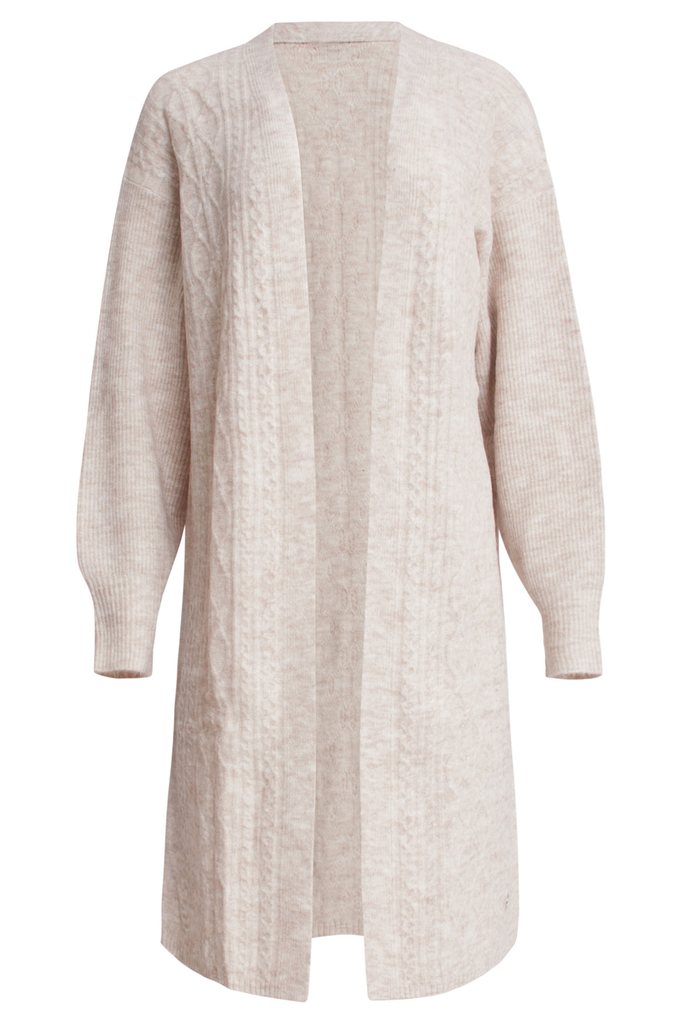 24630 Zandkleurige Oversized Open Cardigan Met Vlechtstructuur