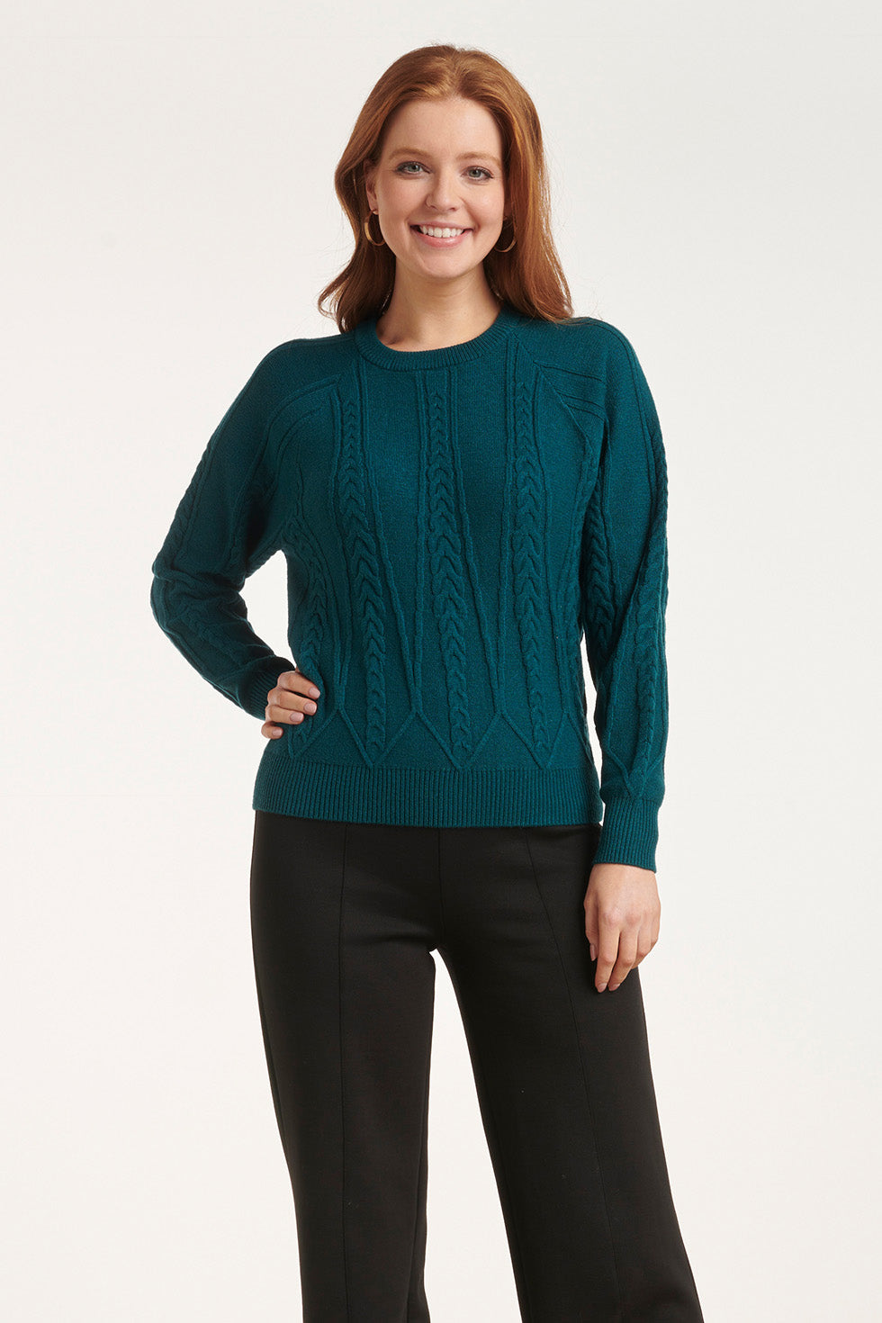 24635 Gebreide Teal Top Met Kabelstructuur