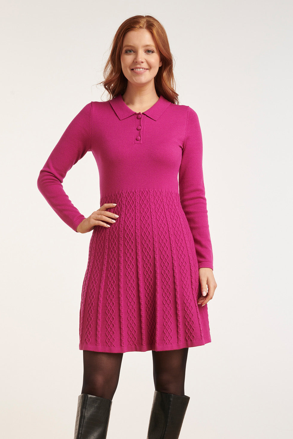 24636 Gebreide Cerise Polo Jurk