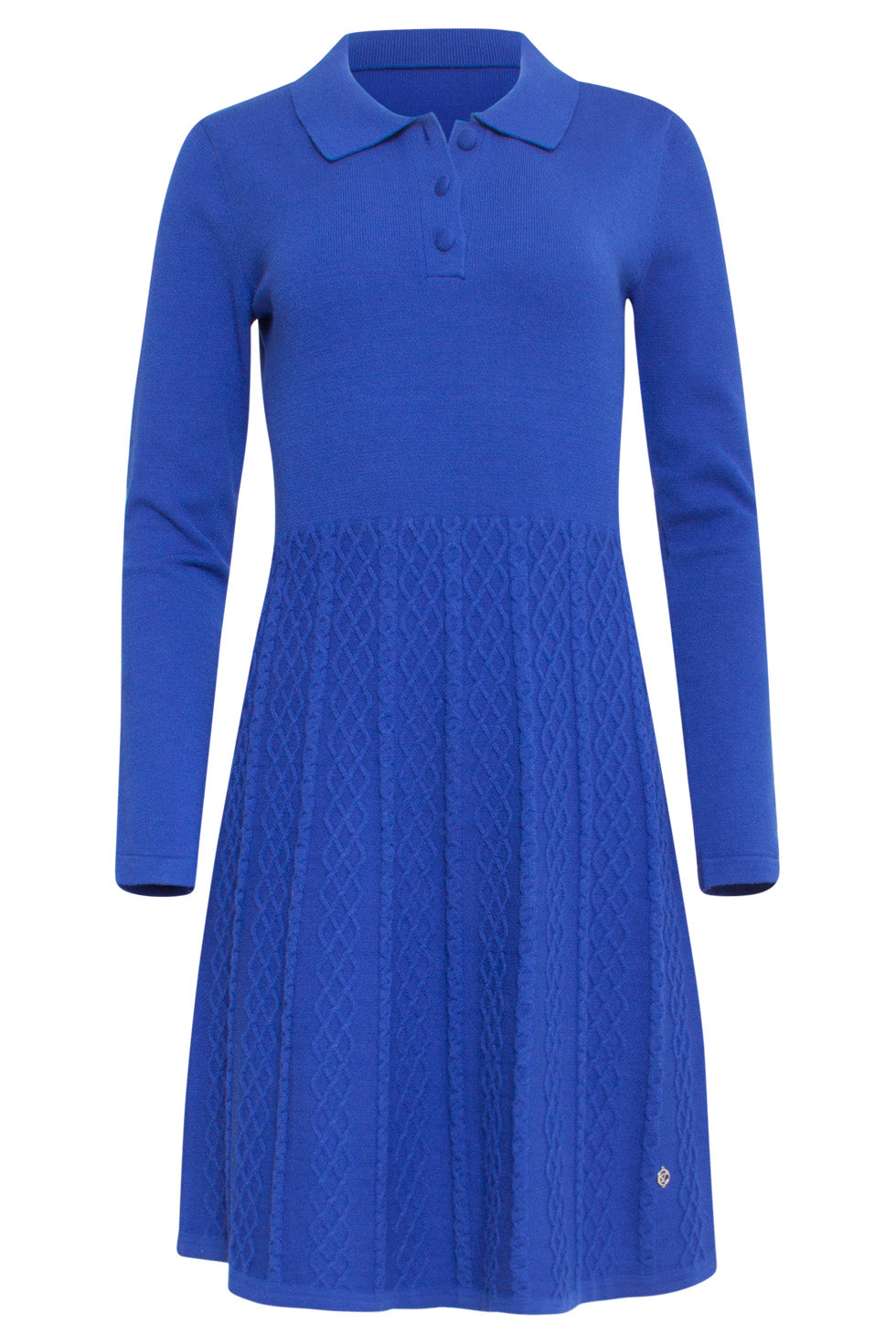 24636 Gebreide Cobalt Blauwe Polo Jurk