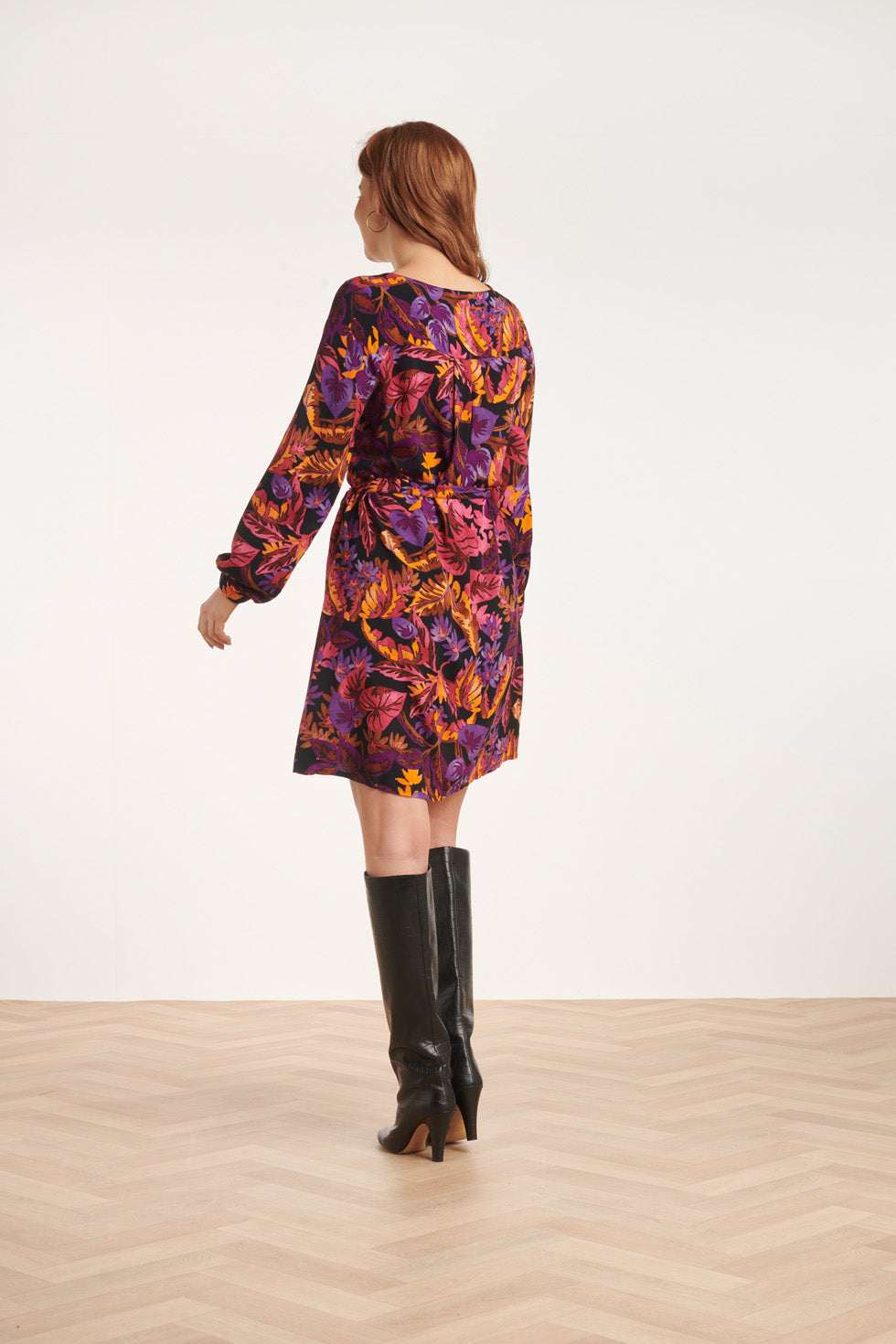 24647 Multicoloured Leaf Print Jurk