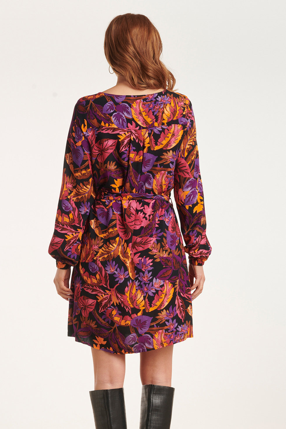 24647 Multicoloured Leaf Print Jurk