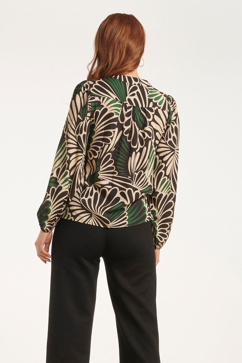 24649 Groene En Zwarte Grafische Print Top