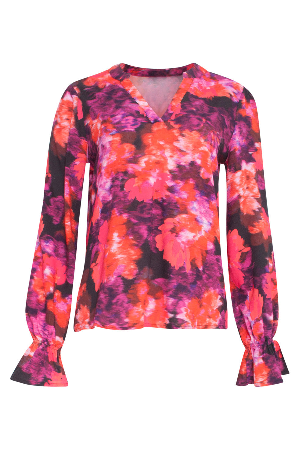 24651 Top Met Rode En Paarse Bloemenprint