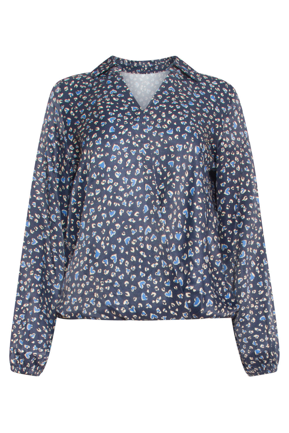 24656 Blouse Met Hartvormige Dierenprint In Blauwtinten