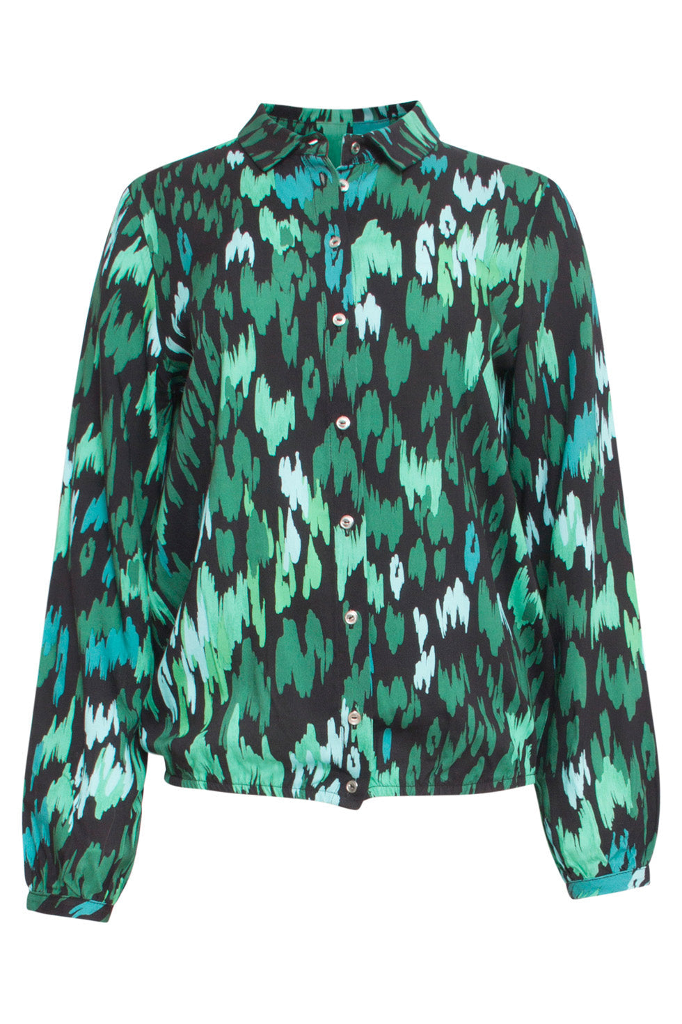 24658 Teal En Zwarte Animal Print Blouse