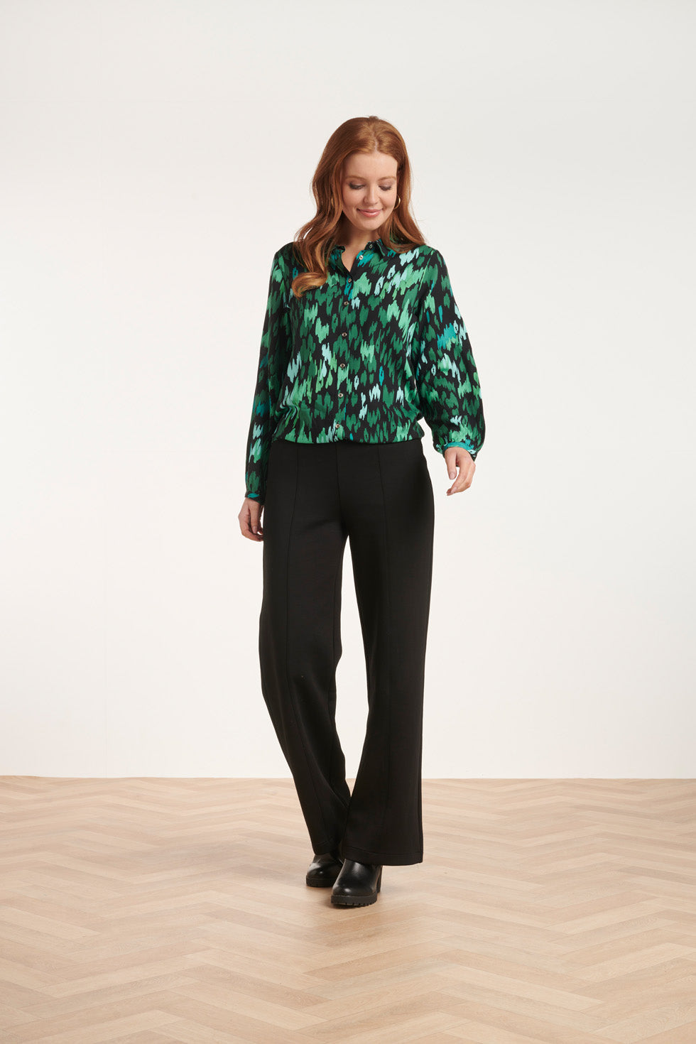 24658 Teal En Zwarte Animal Print Blouse