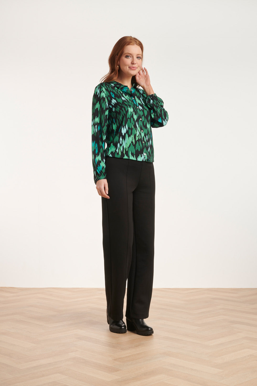 24658 Teal En Zwarte Animal Print Blouse