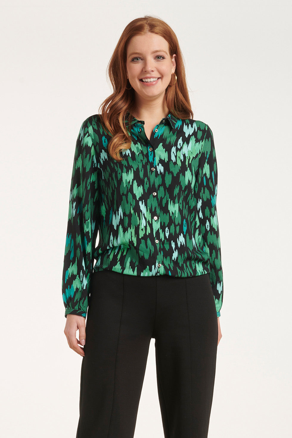 24658 Teal En Zwarte Animal Print Blouse