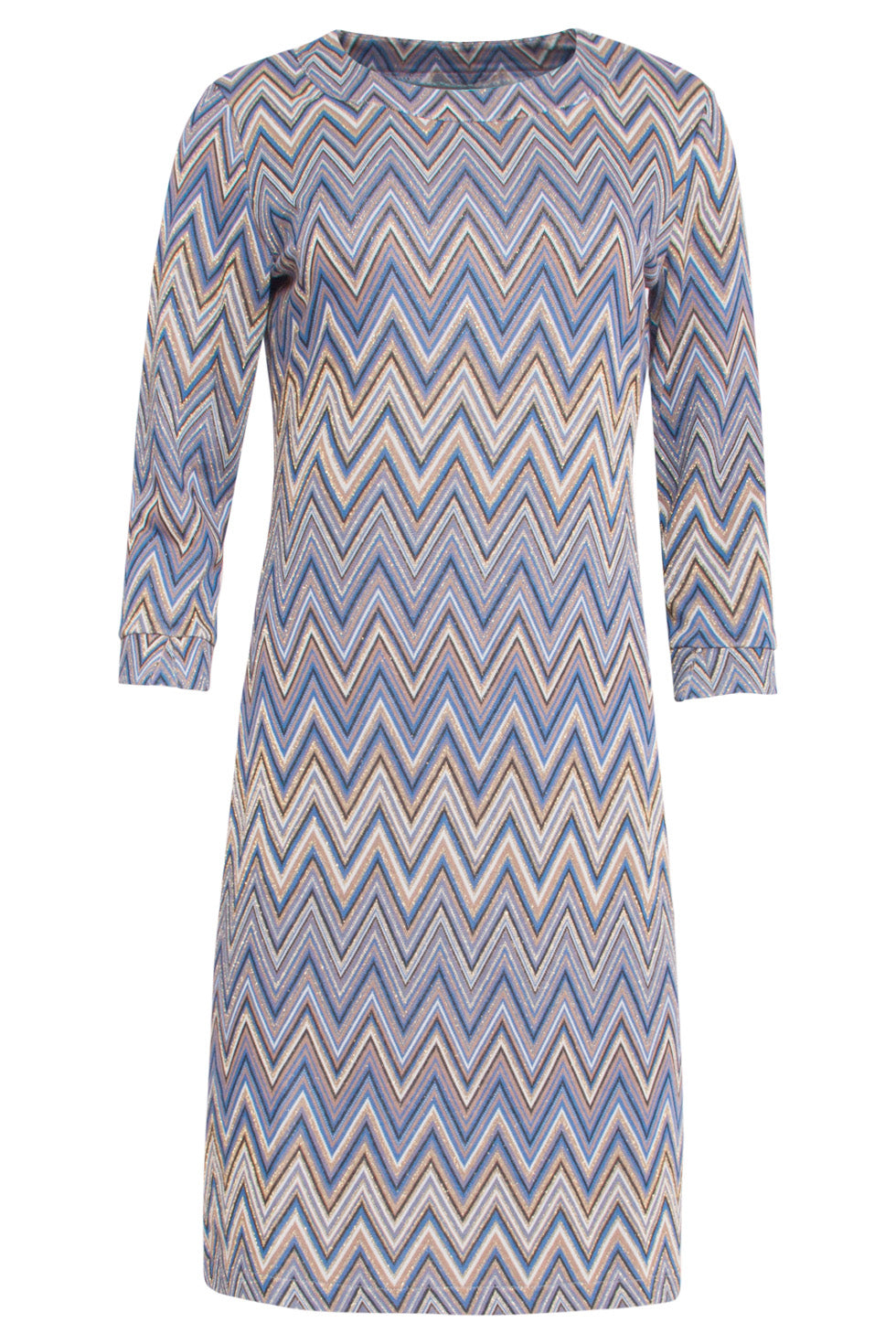 24675 Blauw En Sand Zigzag Jurk