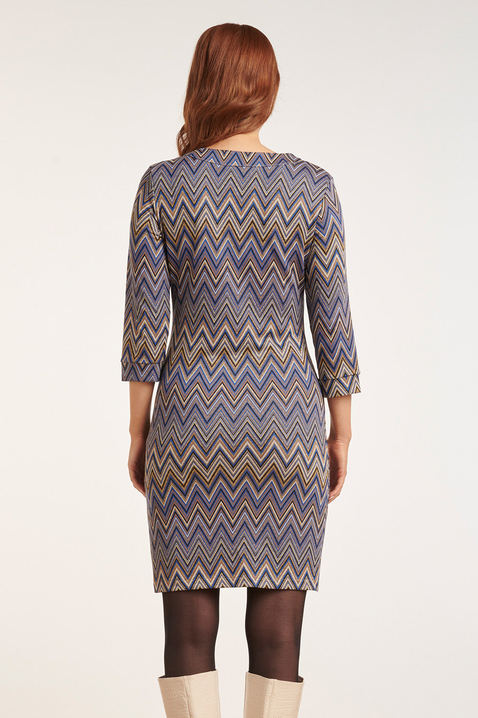 24675 Blauw En Sand Zigzag Jurk