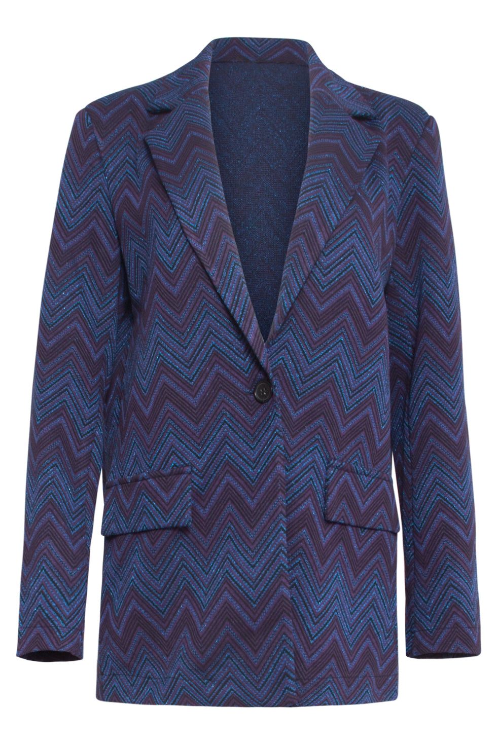 24677 Blauwe Zigzag Print Oversized Blazer