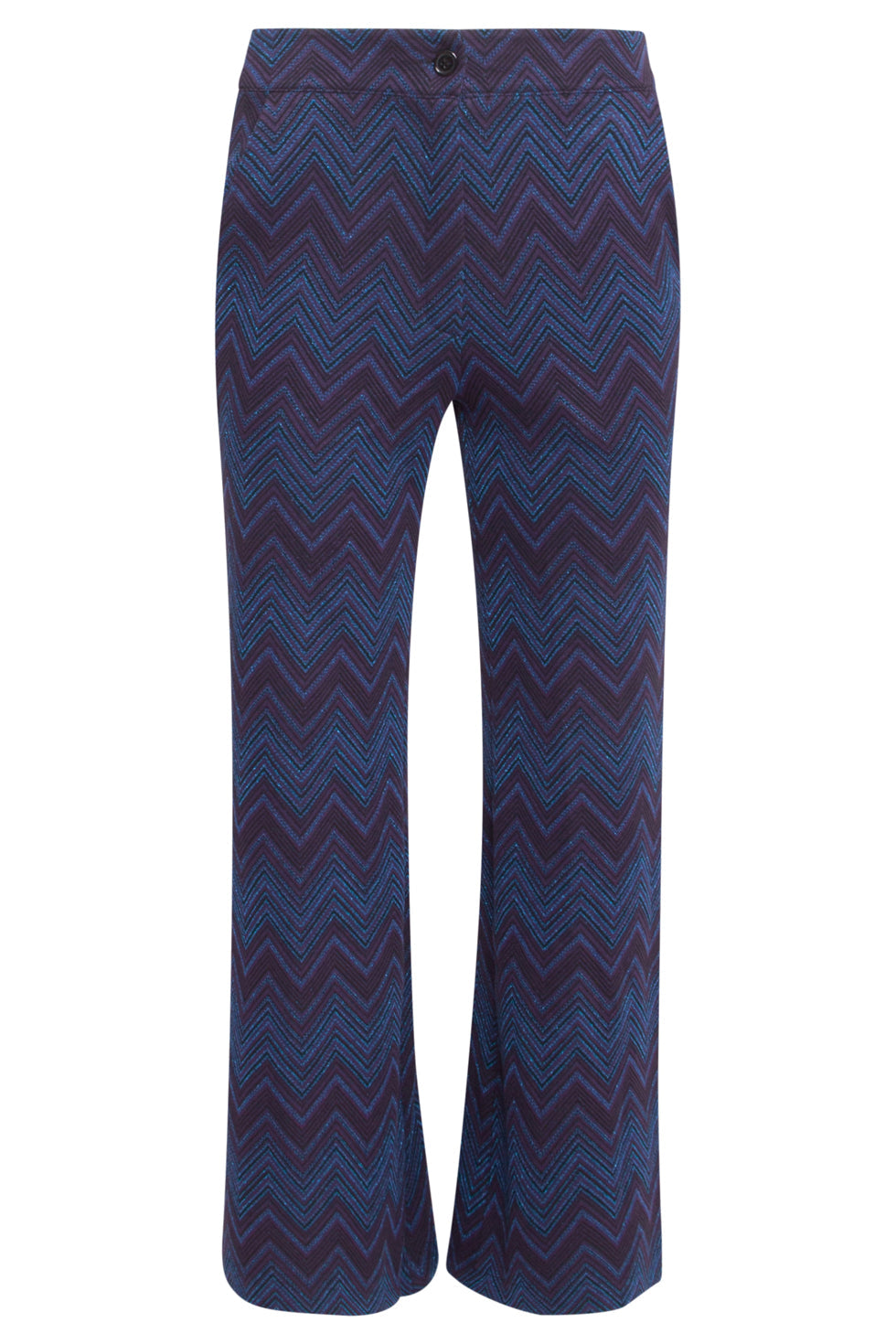 24678 Blauwe Zigzag Print Broek Met Flared Pasvorm