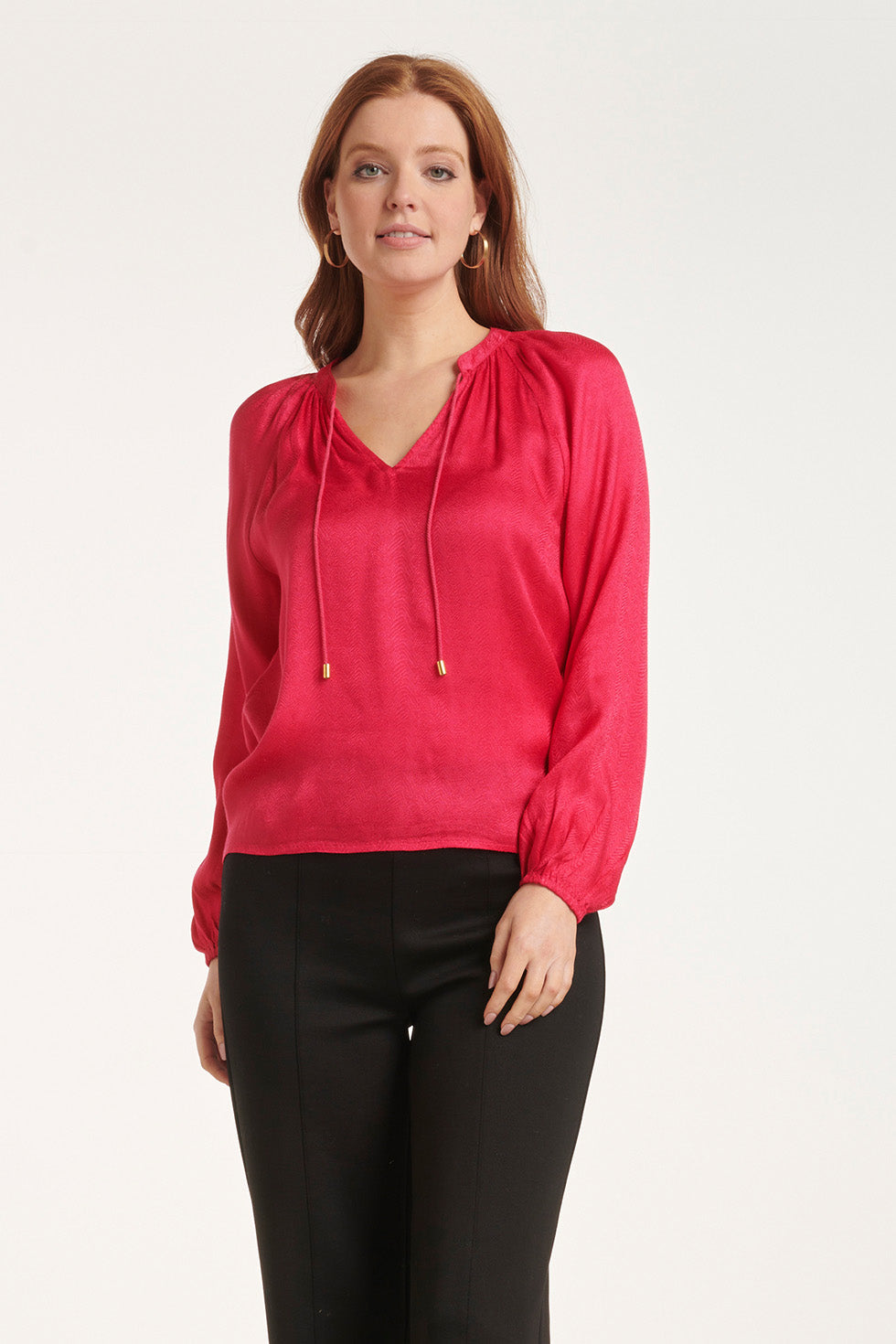 24700 Fuchsia Jacquard V-Hals Top Met Zebra Motief