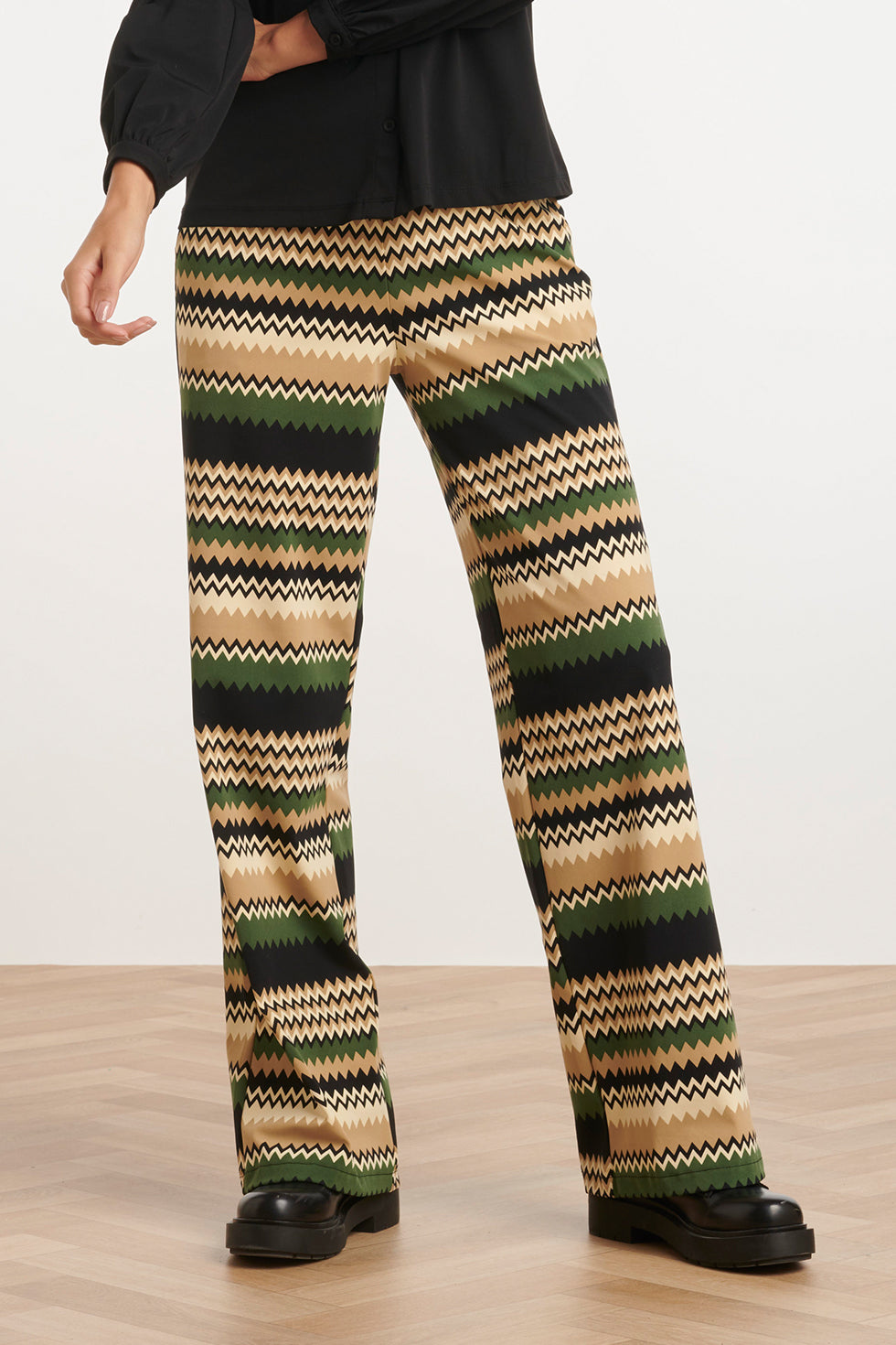 24728 Stijlvolle Zigzag Geprinte Travel Kwaliteit Broek