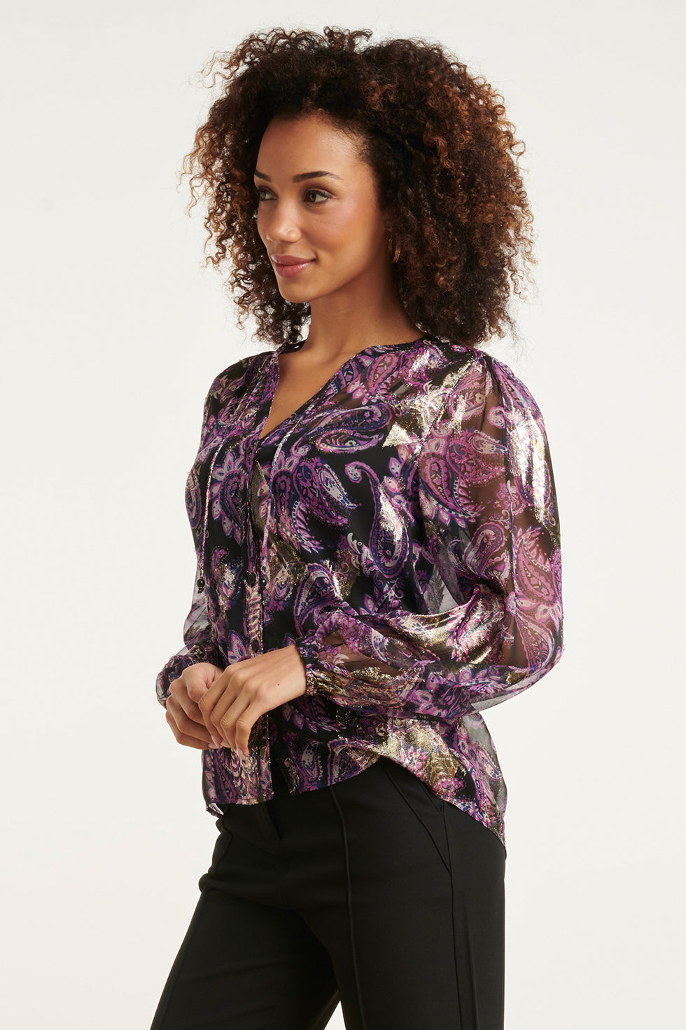 24801 Paarse Paisley Blouse Met Zilveren Jacquard