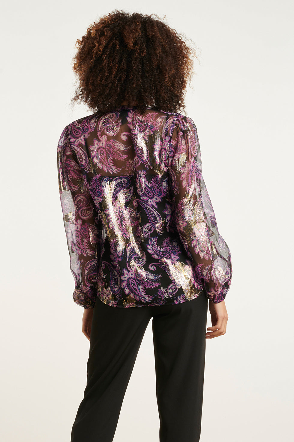 24801 Paarse Paisley Blouse Met Zilveren Jacquard