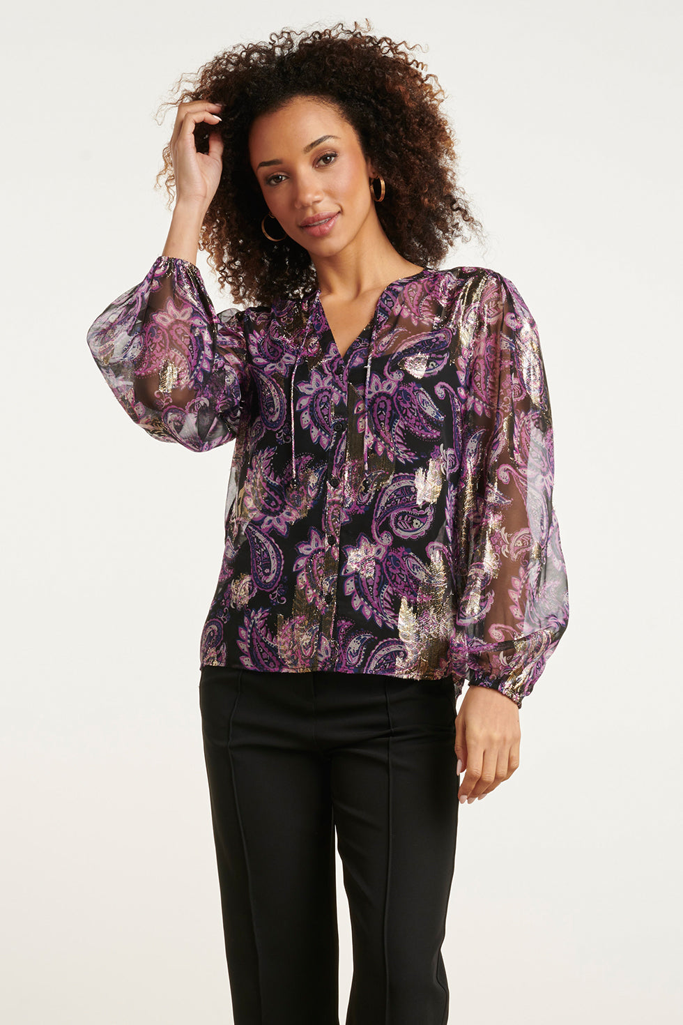 24801 Paarse Paisley Blouse Met Zilveren Jacquard