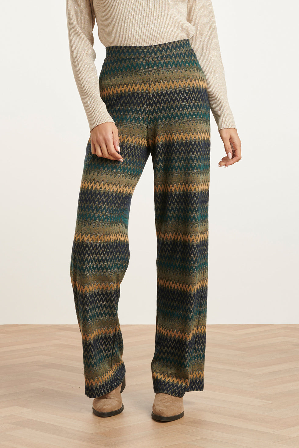 24810 Groen En Blauw Getinte Zigzag Broek