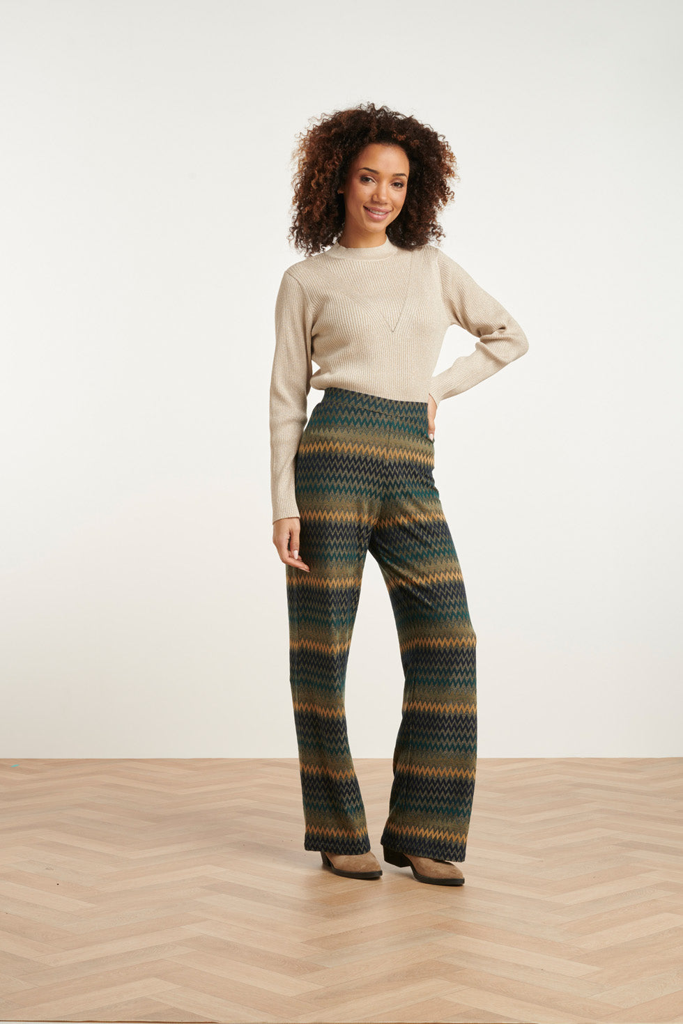 24810 Groen En Blauw Getinte Zigzag Broek