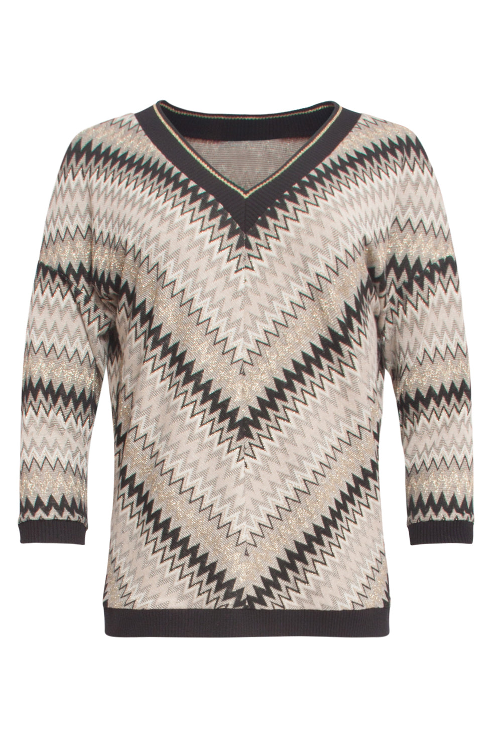 24812 Zwart En Zand Zigzag Top