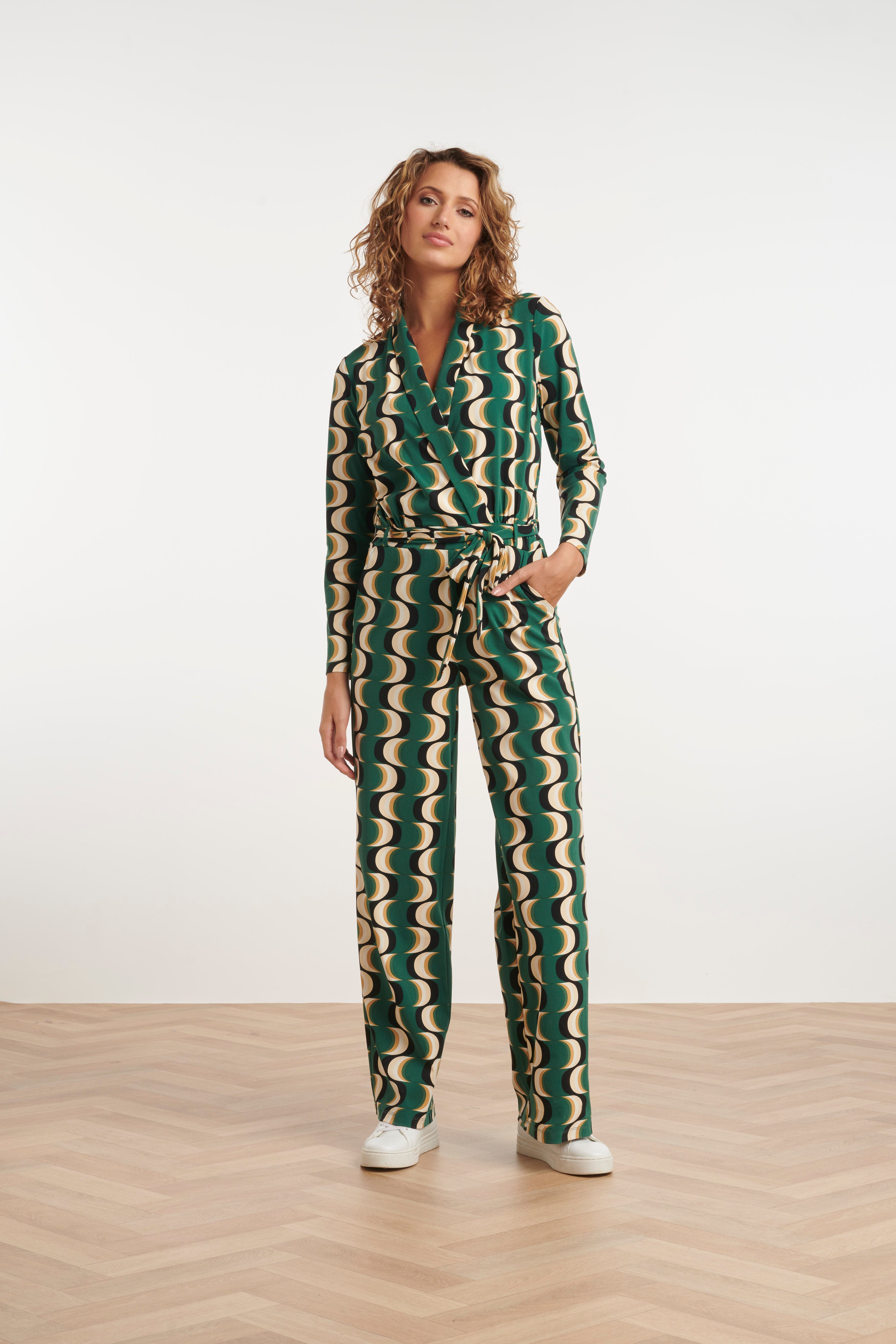 24816 Retro Geprinte Travel Kwaliteit Jumpsuit