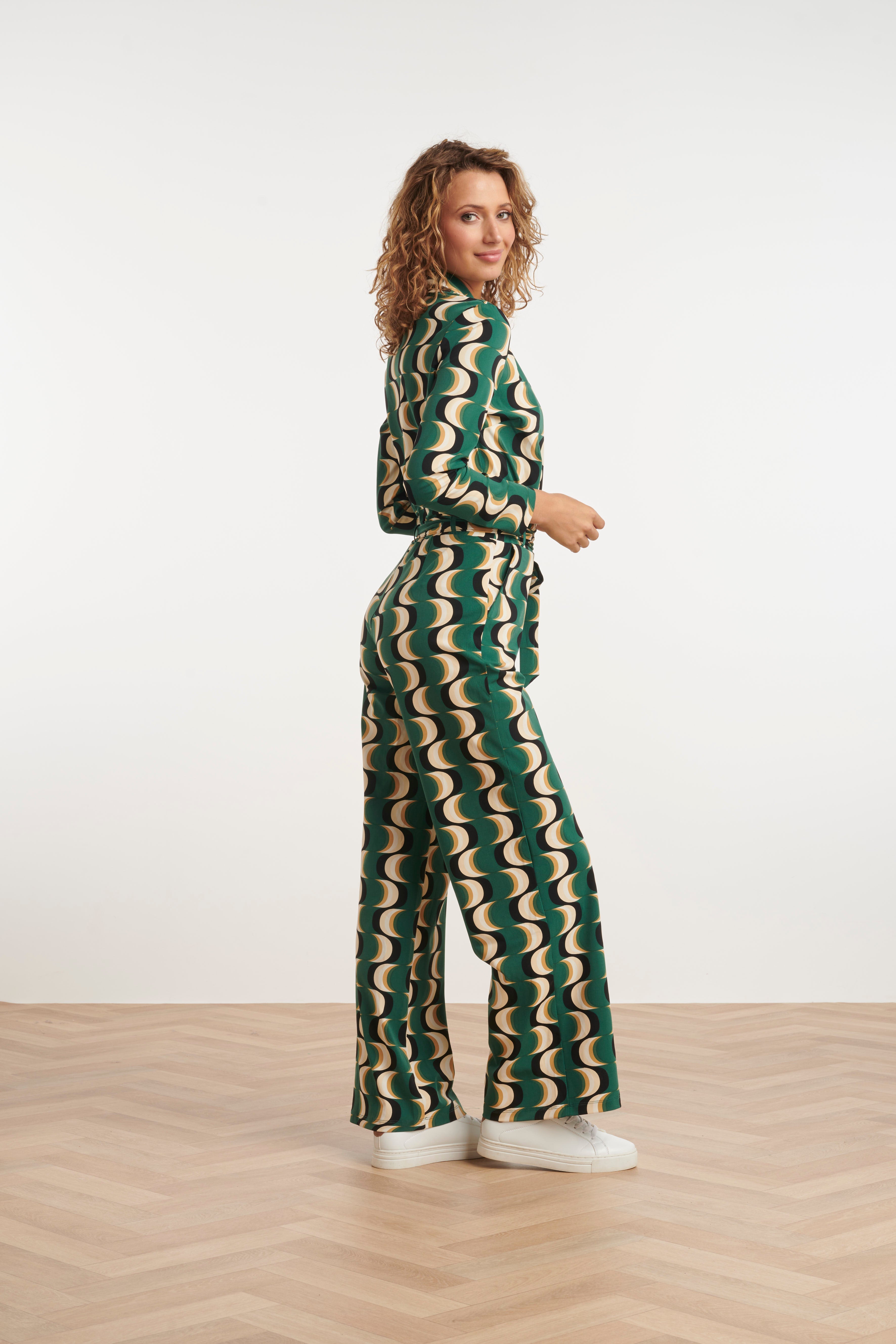 24816 Retro Geprinte Travel Kwaliteit Jumpsuit