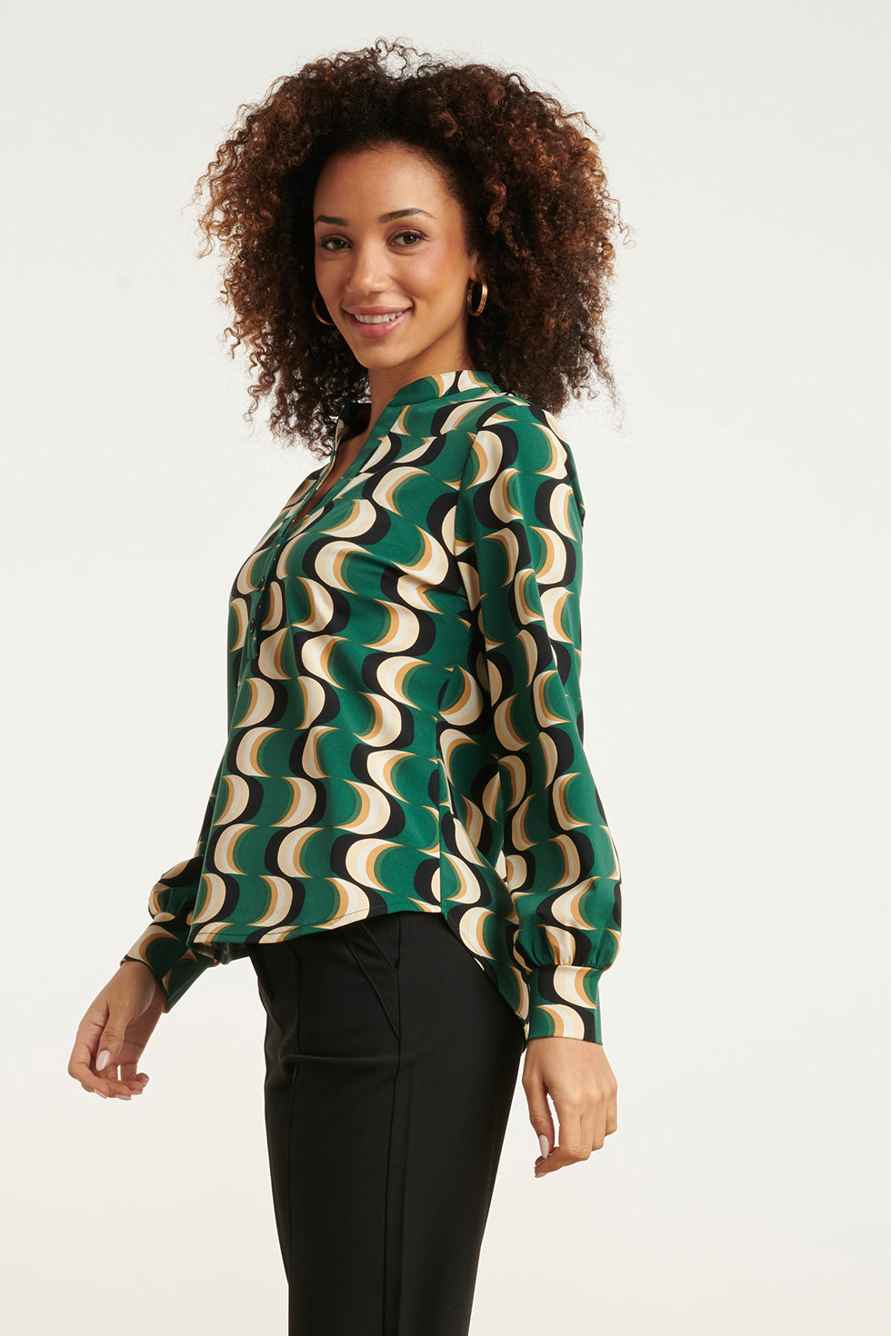 24821 
Retro Grafisch Geprint Travel Kwaliteit Blouse