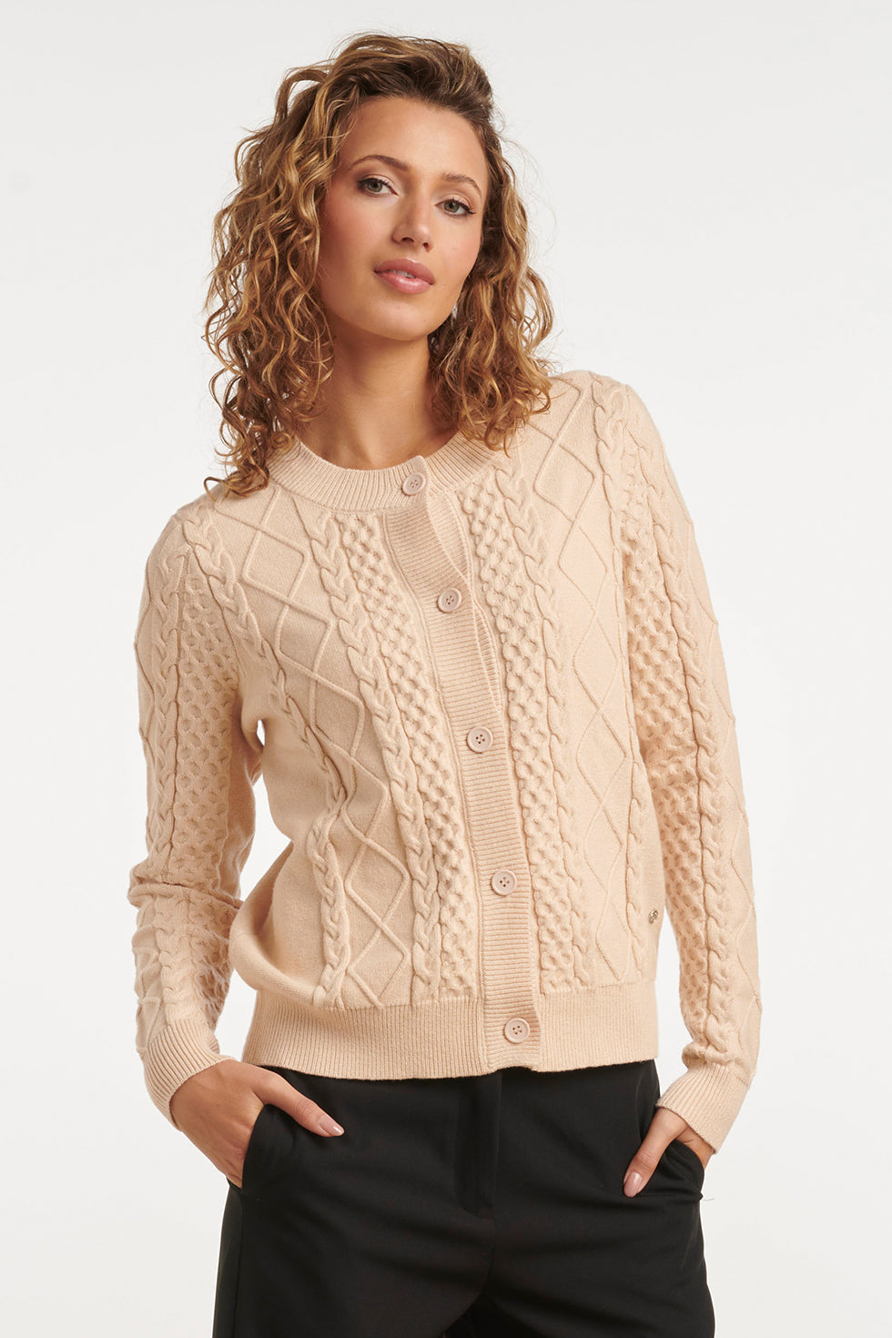 24916 Zandkleurige Gebreide Cardigan