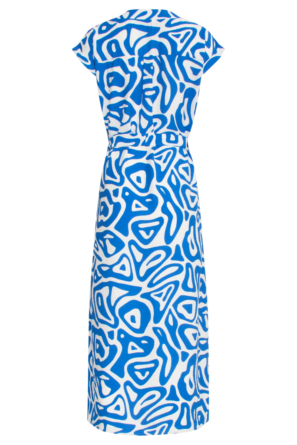 25003 Midi Jurk Met Blauwe En Witte Abstracte Print