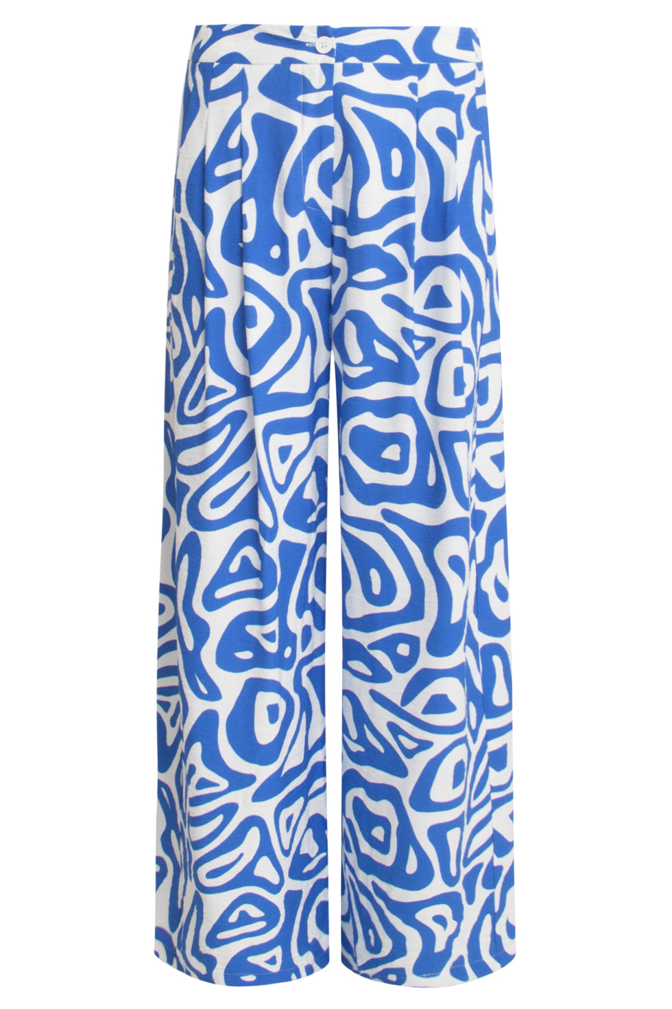 25004 Wijde Broek Met Blauwe En Witte Abstracte Print