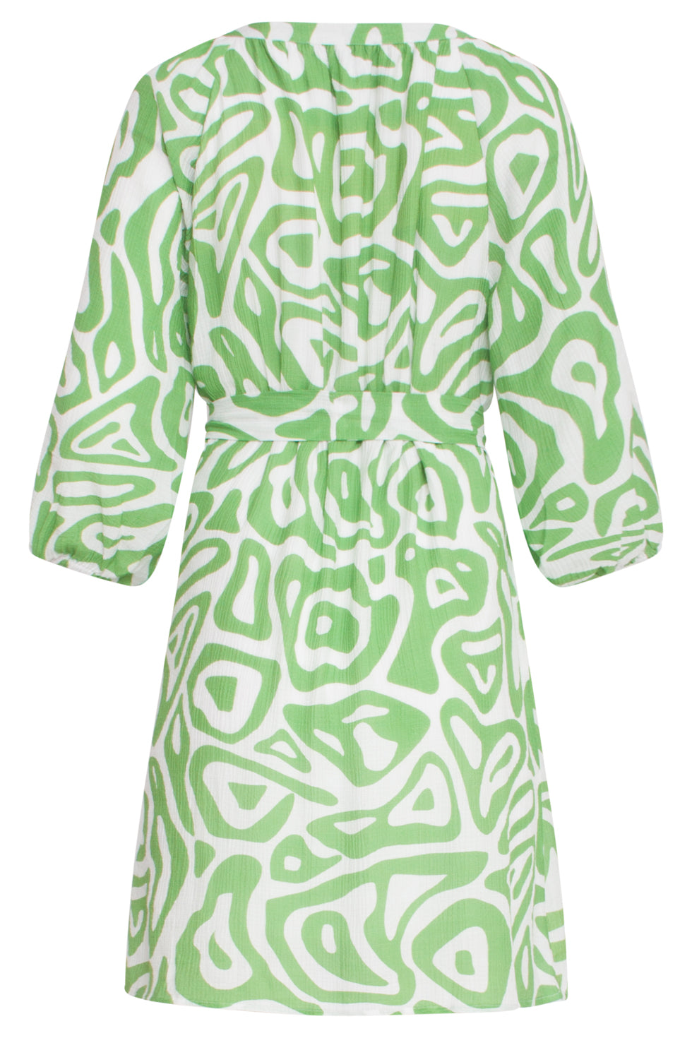 25005 Crinkle Jurk Met Lichtgroene En Witte Abstracte Print