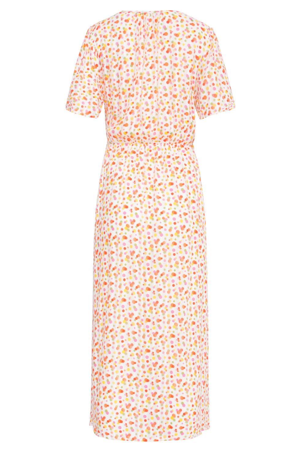 25009 V- Hals Maxi Jurk Met Multicolor Polka Dot Print