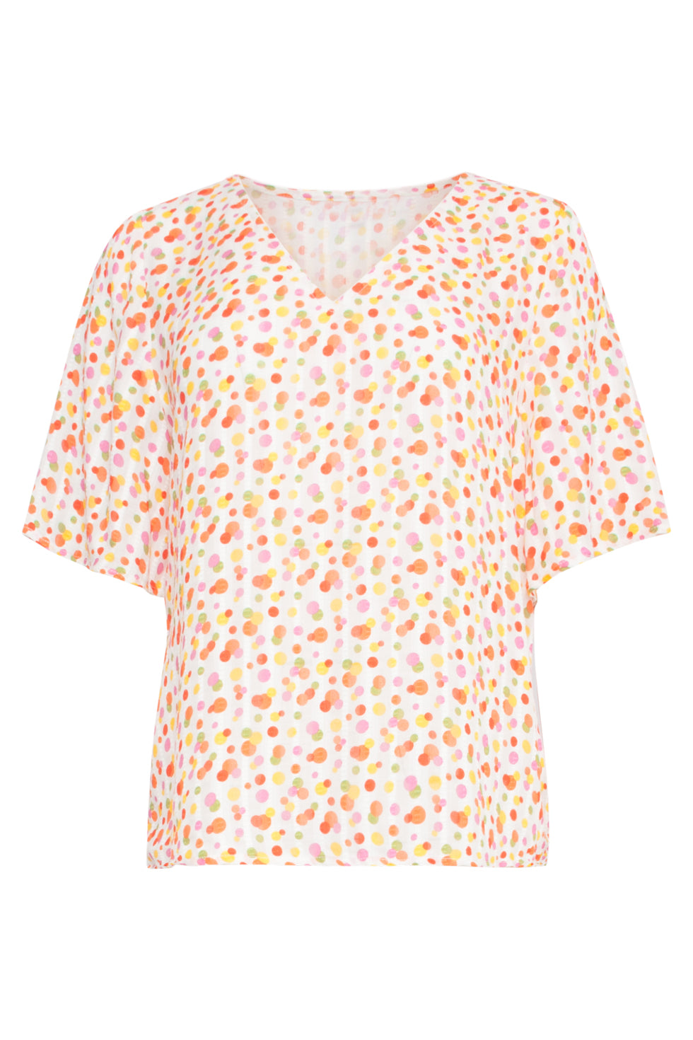 25010 V-Hals Top Met Multicolor Polka Dot Print