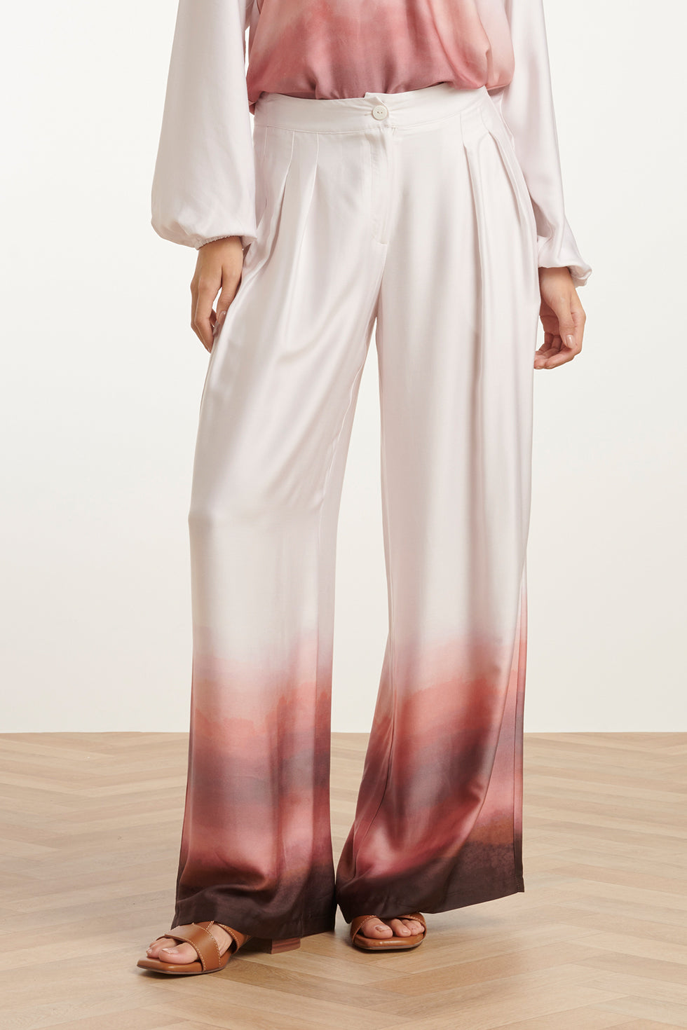 25018 Wide Leg Broek In Vintage Roze & Mauve Ombre