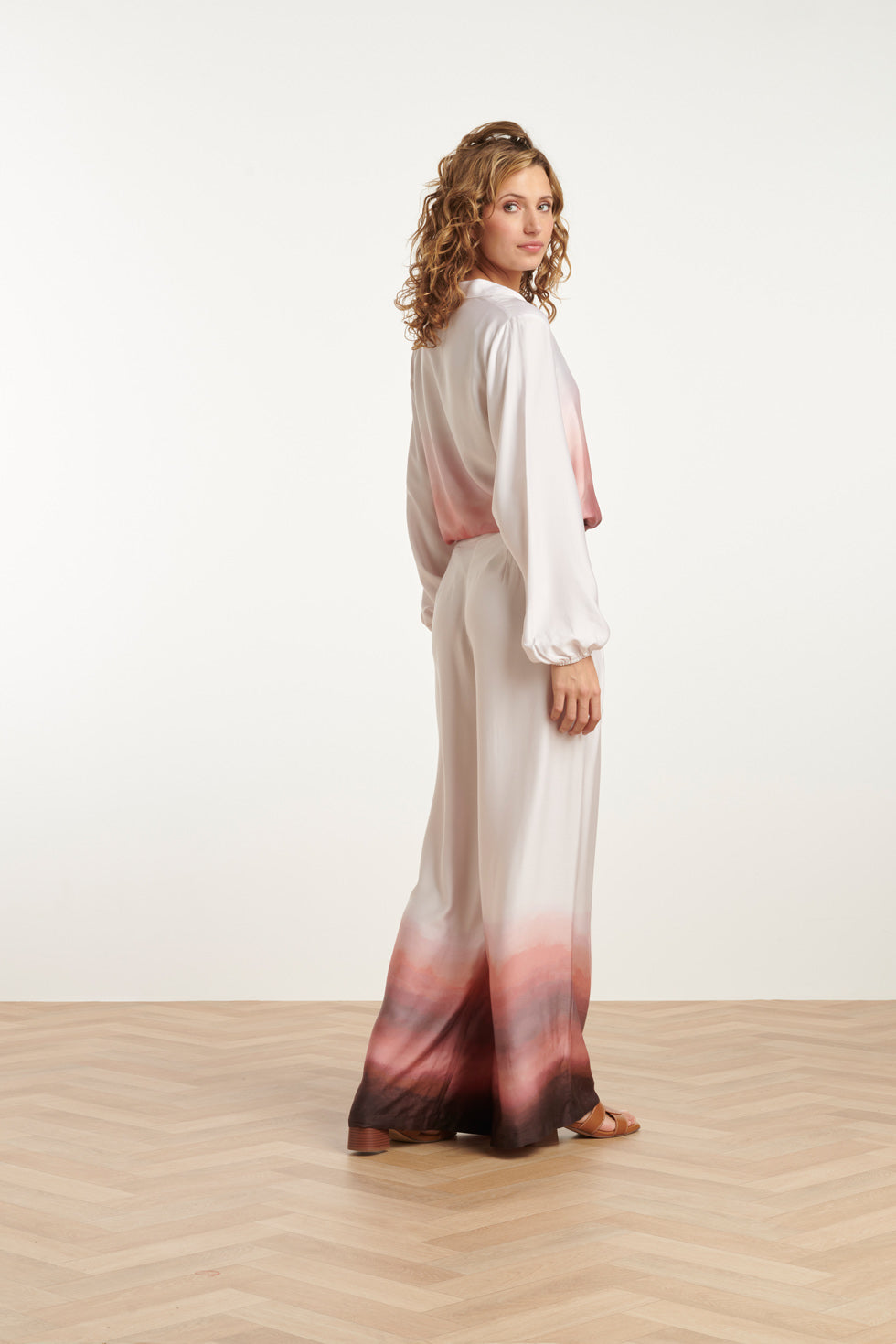 25018 Wide Leg Broek In Vintage Roze & Mauve Ombre