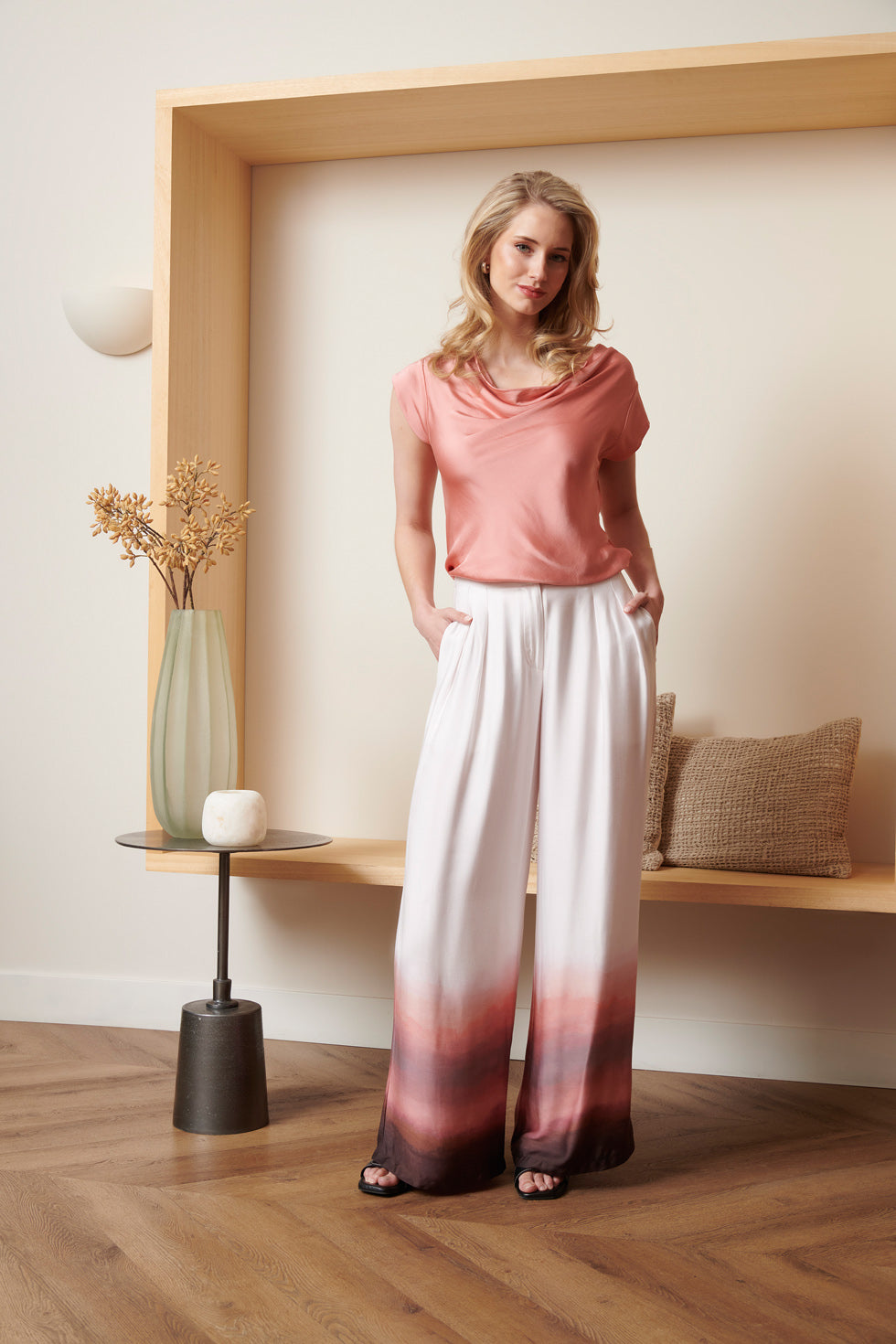 25018 Wide Leg Broek In Vintage Roze & Mauve Ombre