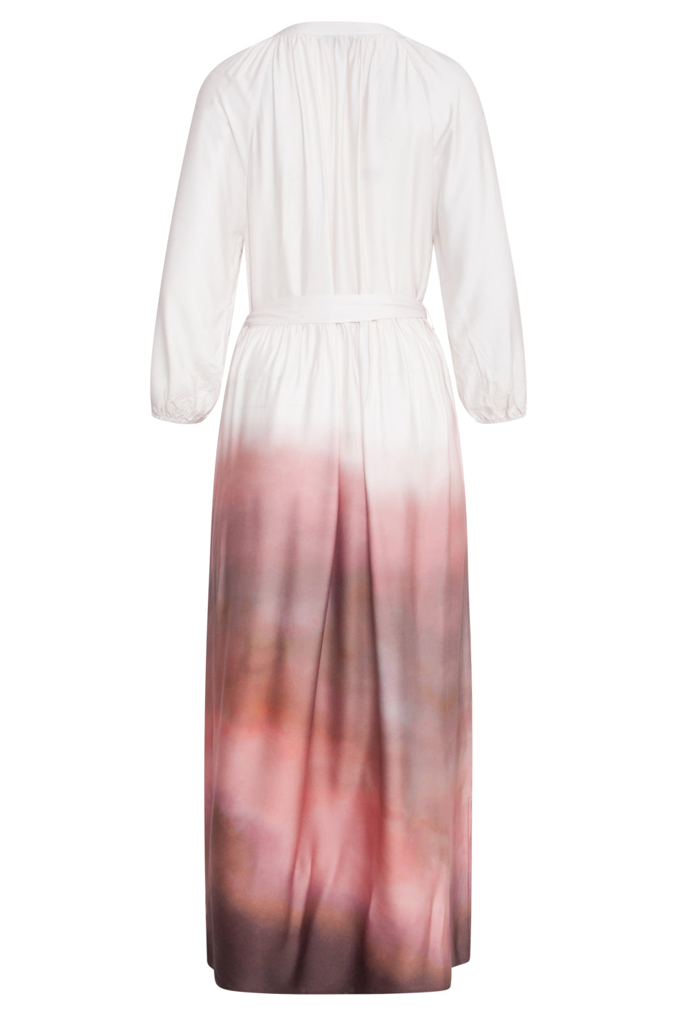 25021 Maxi Jurk Met Vintage Roze En Mauve Ombre Print