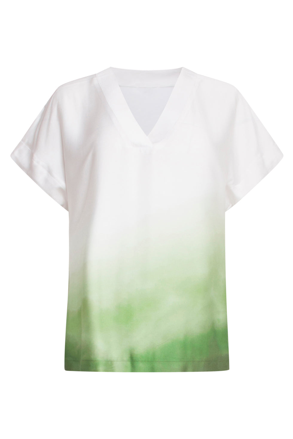 25023 Loose Fit V-Paneel Top Met Groen Ombre Print